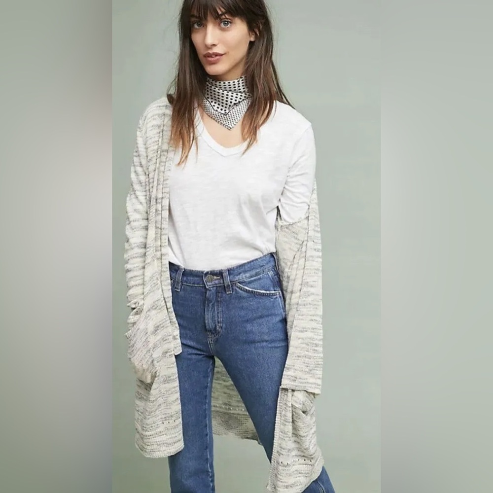 Anthropologie Michael Stars Shaw Open Cardigan Womens X-Small Linen Blend Gray